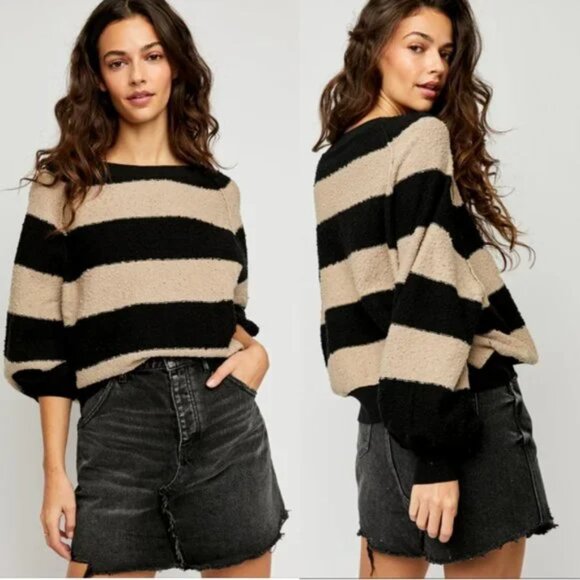 Free People Sweaters - Free People | Found My Friend Striped Sweater | Black & Tan | Small